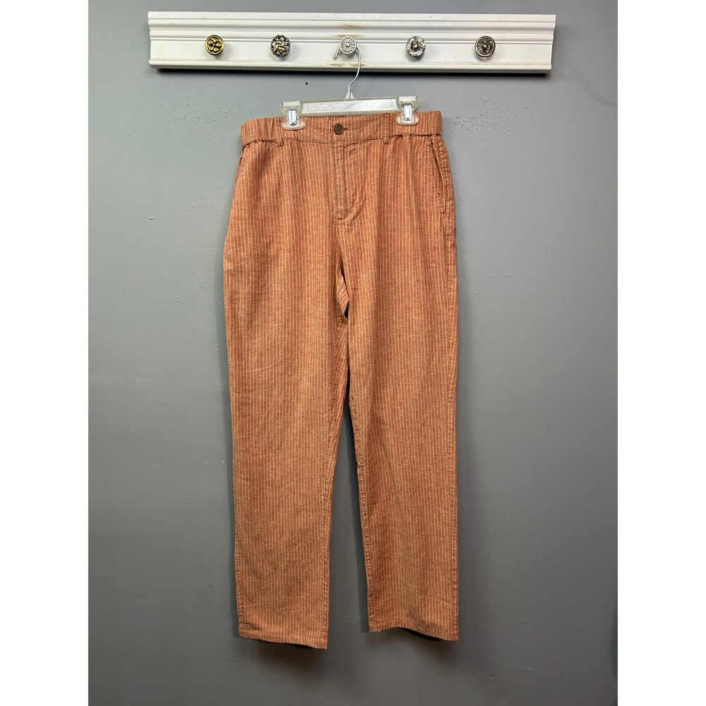 Monoprix Terracotta Pinstripe Linen Cotton Pants French Size 40‎ US 8 High Rise